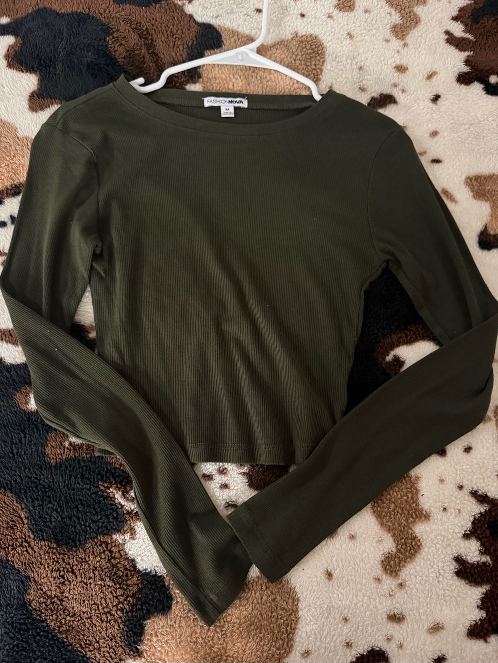 Fashion Nova Women's Olive Green Ribbed Long Sleeve Top